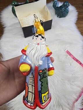 Joy To The World Glitterazzi New York Pop Art Santa Christmas Glass Ornament